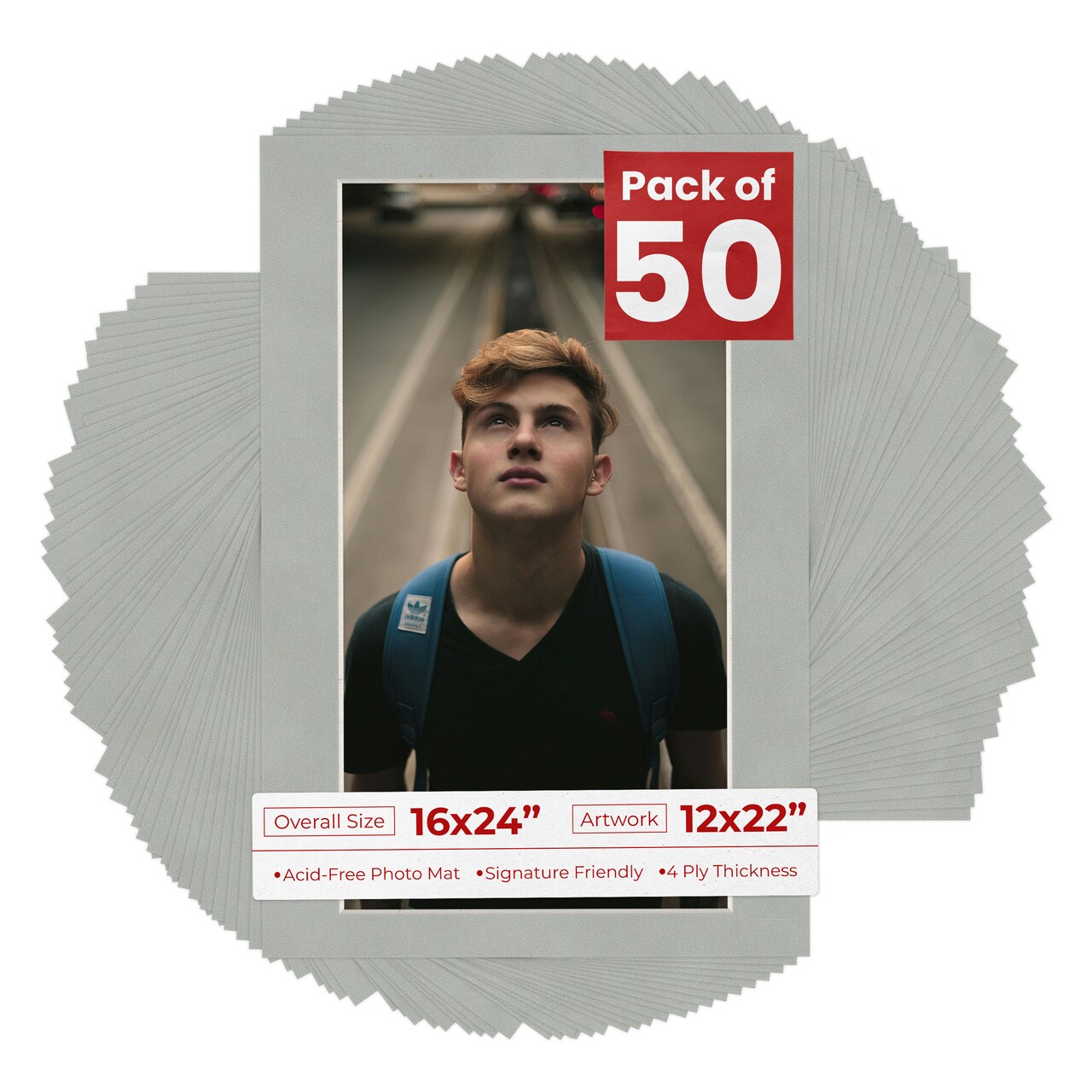 Light Grey Suede Mat Board for 16x24 Frames - Fits 12x22 Photos